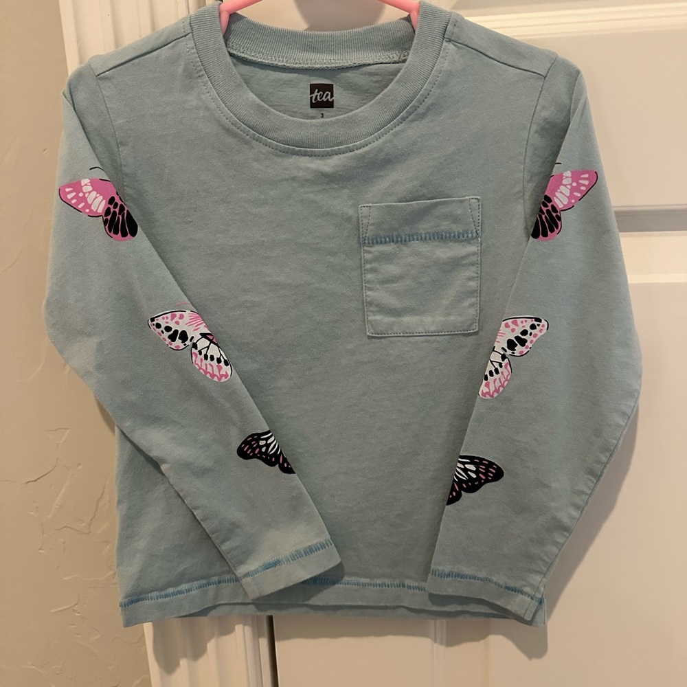 Tea Kids Blue Butterfly Long Sleeve Shirt